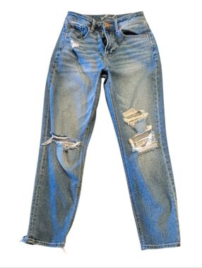 Ripped Boyfriend Jeans in Medium Blue Wash (#RC803)